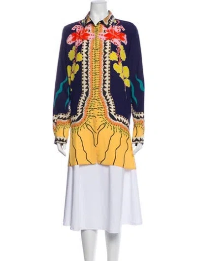 Pre-owned Etro Silk Floral Print Blouse In Blue