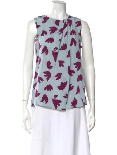 Pre-owned Etro Silk Floral Print Blouse In Blue