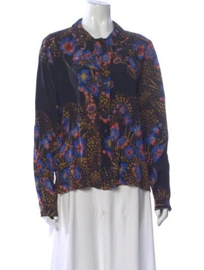 Pre-owned Etro Silk Floral Print Blouse In Blue