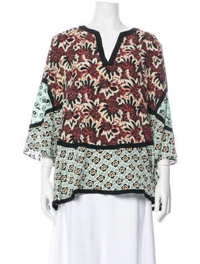 Pre-owned Etro Silk Floral Print Blouse In Blue
