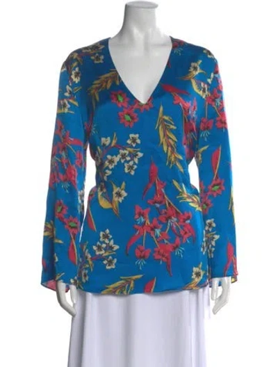 Pre-owned Etro Silk Floral Print Blouse In Blue
