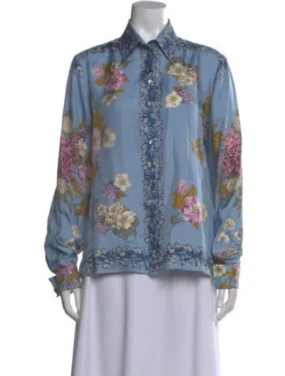 Pre-owned Etro Silk Floral Print Blouse In Blue