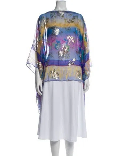 Pre-owned Etro Silk Floral Print Blouse In Blue
