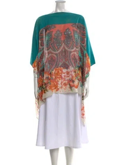 Pre-owned Etro Silk Floral Print Blouse In Blue
