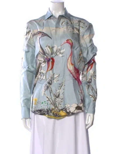 Pre-owned Etro Silk Floral Print Blouse In Blue