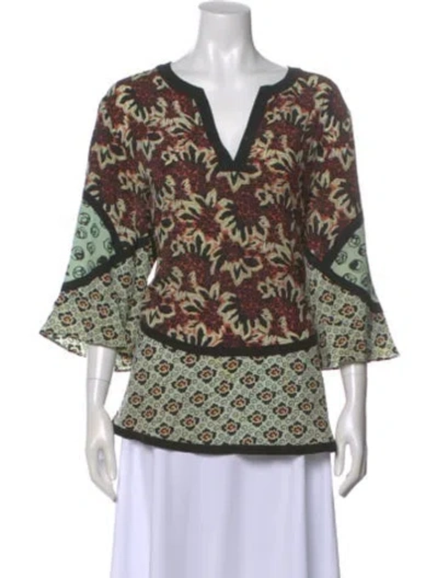 Pre-owned Etro Silk Floral Print Blouse In Brown