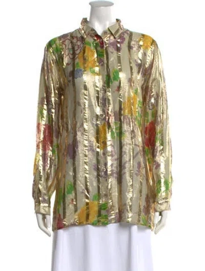 Pre-owned Etro Silk Floral Print Blouse In Gold