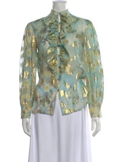 Pre-owned Etro Silk Floral Print Blouse In Gray