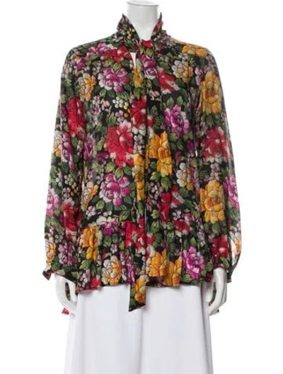 Pre-owned Etro Silk Floral Print Blouse In Green