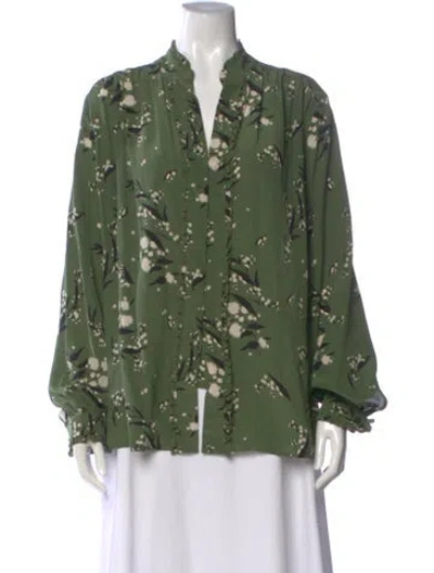 Pre-owned Etro Silk Floral Print Blouse In Green