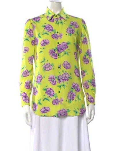 Pre-owned Etro Silk Floral Print Blouse In Green