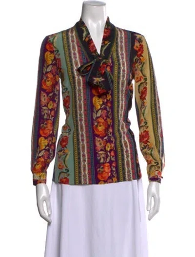 Pre-owned Etro Silk Floral Print Blouse In Green