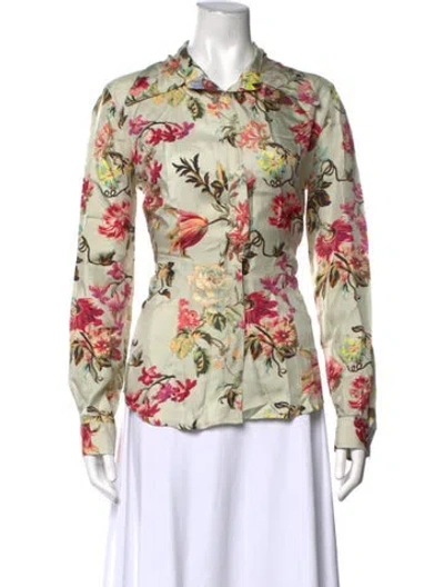 Pre-owned Etro Silk Floral Print Blouse In Green