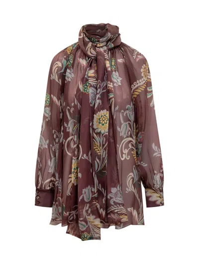 Etro Silk Floral Print Blouse In Multi