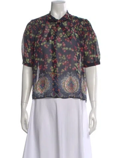 Pre-owned Etro Silk Floral Print Blouse In Multi