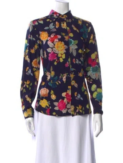 Pre-owned Etro Silk Floral Print Blouse In Multi