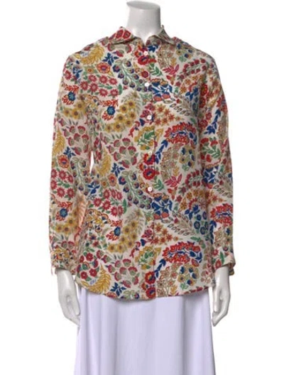 Pre-owned Etro Silk Floral Print Blouse In Neutral