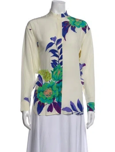 Pre-owned Etro Silk Floral Print Blouse In Neutral