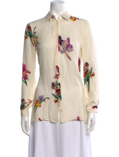 Pre-owned Etro Silk Floral Print Blouse In Neutral