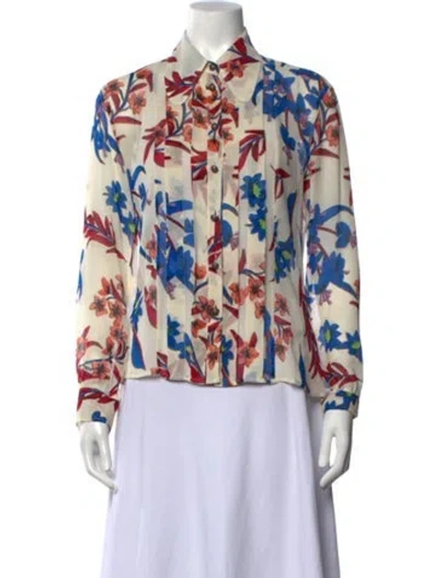Pre-owned Etro Silk Floral Print Blouse In Neutrals