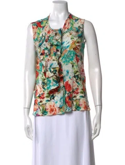 Pre-owned Etro Silk Floral Print Blouse In Neutrals