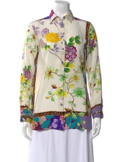 Pre-owned Etro Silk Floral Print Blouse In Neutrals