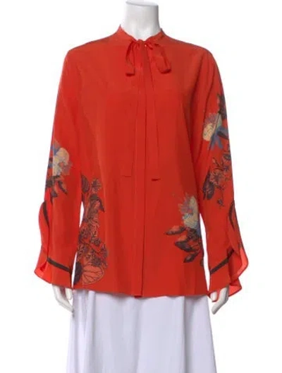 Pre-owned Etro Silk Floral Print Blouse In Orange