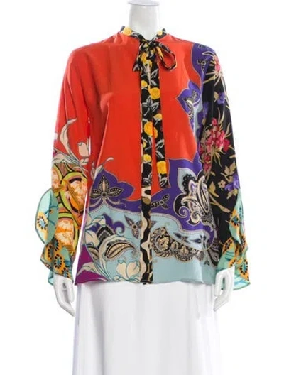 Pre-owned Etro Silk Floral Print Blouse In Orange