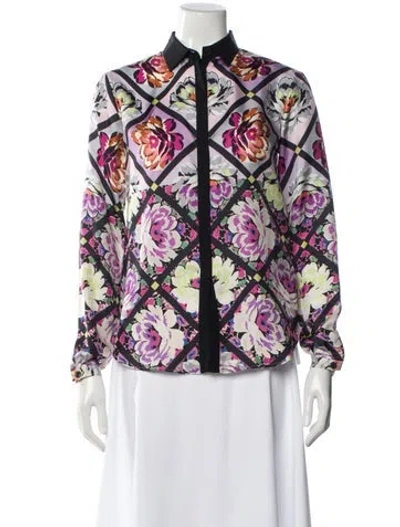 Pre-owned Etro Silk Floral Print Blouse In Purple