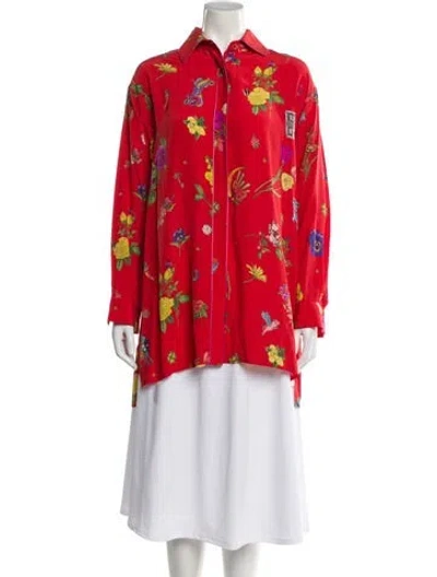 Pre-owned Etro Silk Floral Print Blouse In Red