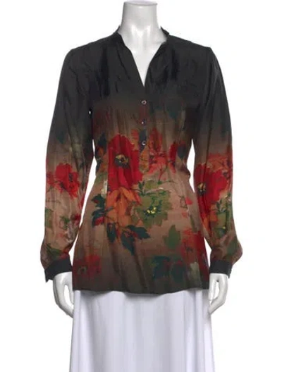Pre-owned Etro Silk Floral Print Blouse In Red