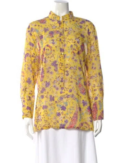 Pre-owned Etro Silk Floral Print Blouse In Yellow