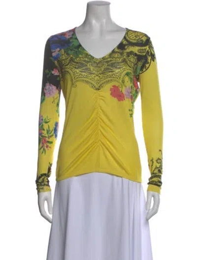 Pre-owned Etro Silk Floral Print Blouse In Yellow