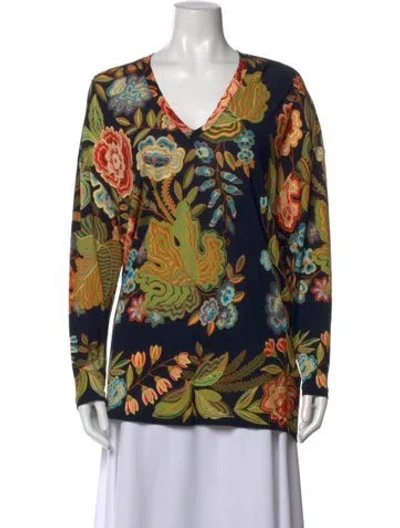 Pre-owned Etro Silk Floral Print Button-up Top In Black