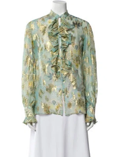 Pre-owned Etro Silk Floral Print Button-up Top In Gray