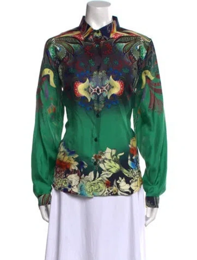 Pre-owned Etro Silk Floral Print Button-up Top In Green