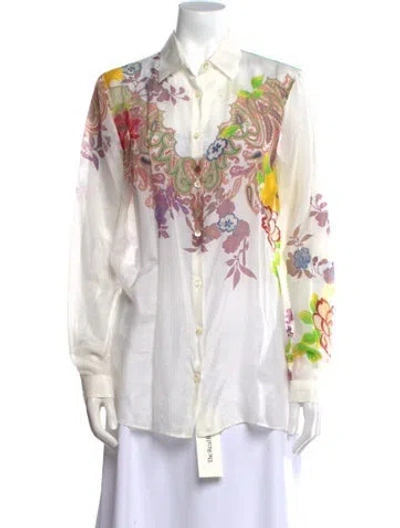Pre-owned Etro Silk Floral Print Button-up Top In Neutral