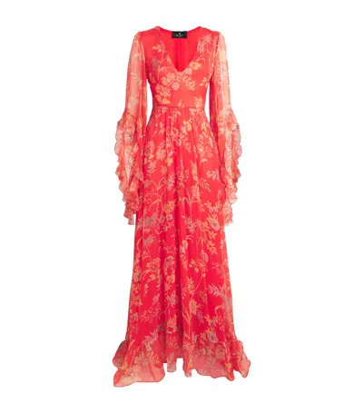 Etro Ruffled Floral-print Silk-crepon Maxi Dress In Red