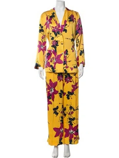 Pre-owned Etro Silk Floral Print Pant Set In Yellow
