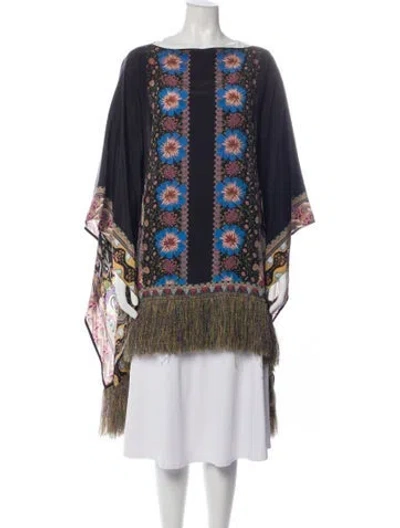 Pre-owned Etro Silk Floral Print Poncho In Black