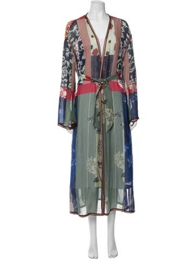 Pre-owned Etro Silk Floral Print Robe In Blue