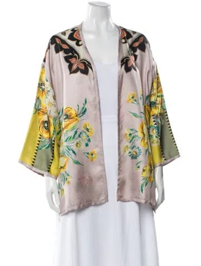 Pre-owned Etro Silk Floral Print Robe In Pink