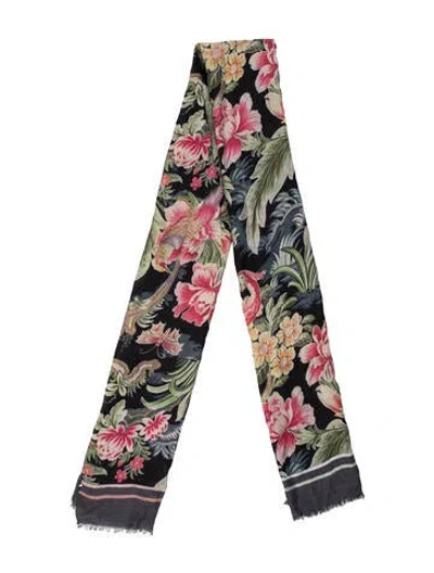 Pre-owned Etro Silk Floral Print Scarf In Black