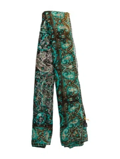 Pre-owned Etro Silk Floral Print Scarf In Blue