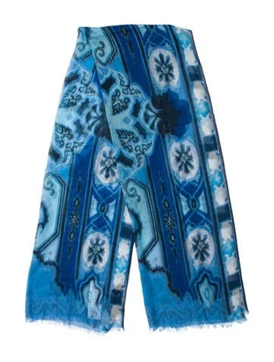 Pre-owned Etro Silk Floral Print Scarf In Blue