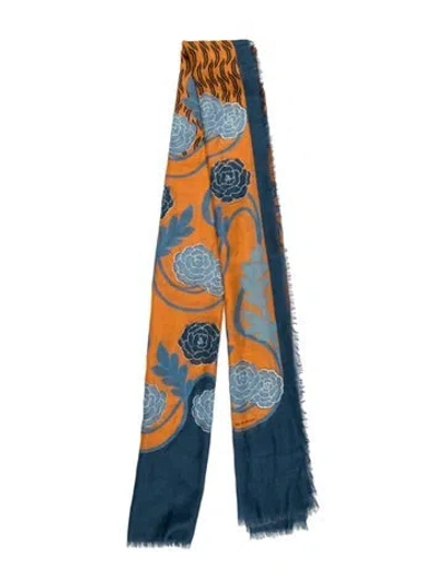 Pre-owned Etro Silk Floral Print Scarf In Blue