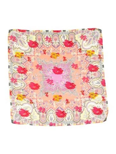 Pre-owned Etro Silk Floral Print Scarf In Orange