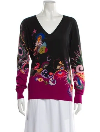Pre-owned Etro Silk Floral Print Sweater In Black