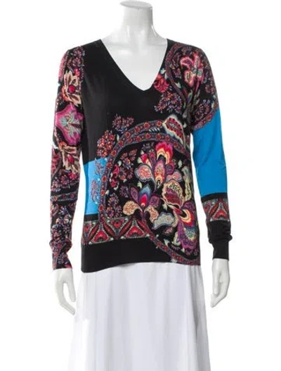 Pre-owned Etro Silk Floral Print Sweater In Black