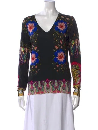 Pre-owned Etro Silk Floral Print Sweater In Black